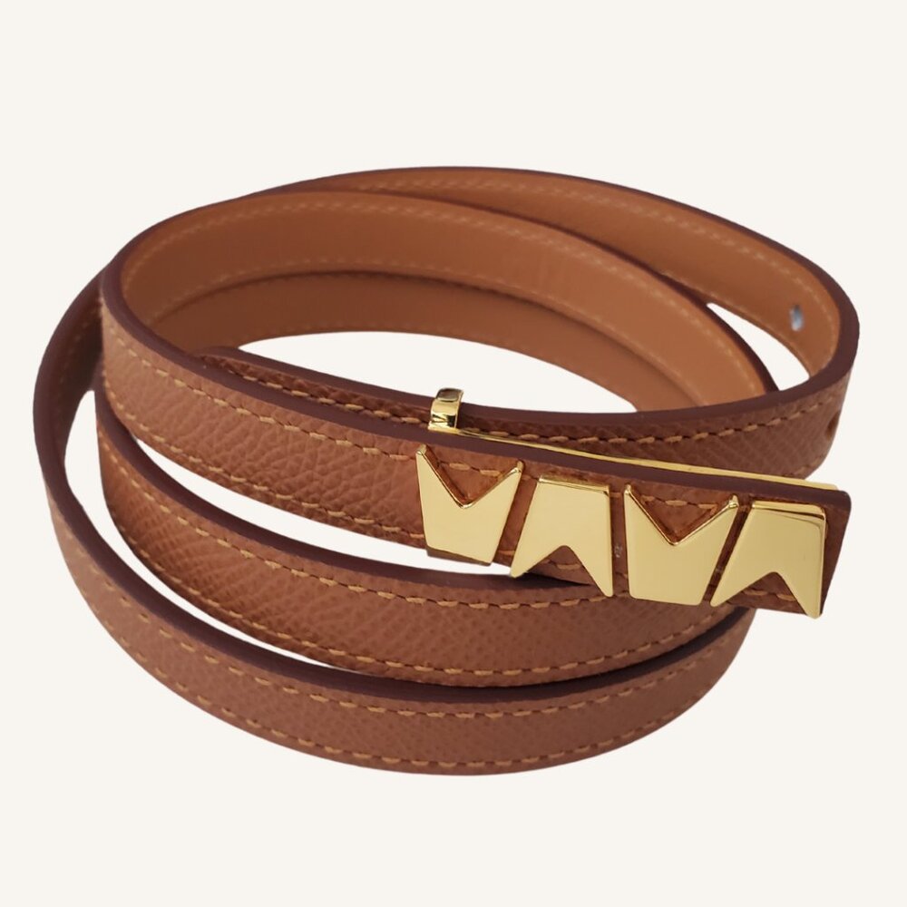 M.A.M.A. Crown Collection Women's Light Brown Leather Golden Buckle Belt
